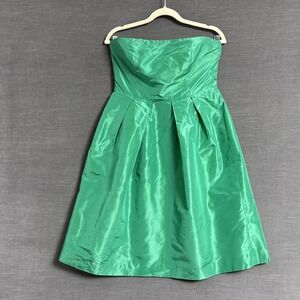 J Crew Dress 8 Green Strapless‎ Silk Pleated Cocktail Party Wedding Holiday